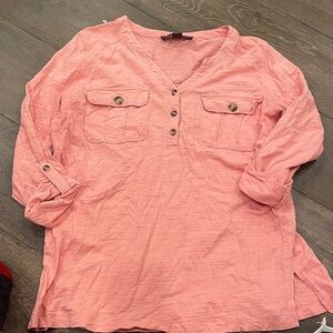Gloria Vanderbilt Coral Button-Up Blouse
